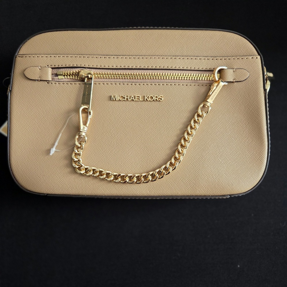 Michael Kors Jet Set Large EW Chain Crossbody Camel Saffiano Leather 35S1GTTC7L